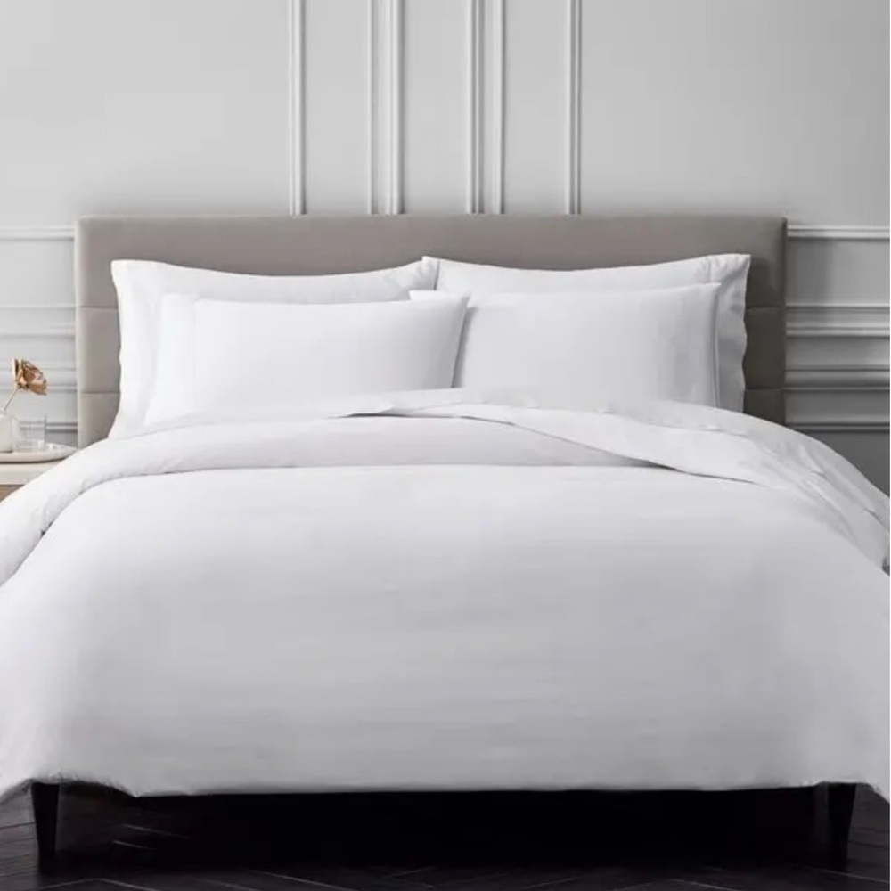 Aqua Knife Edge Egyptian Cotton Duvet Cover Sham Set Full Queen White